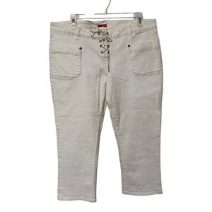 Bongo Womens White Lace Up Front Capri‎ Jeans Whipstitch Denim Size 17